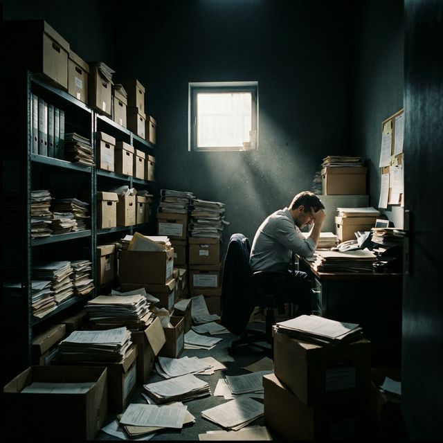 Oficina desordenada con papeles